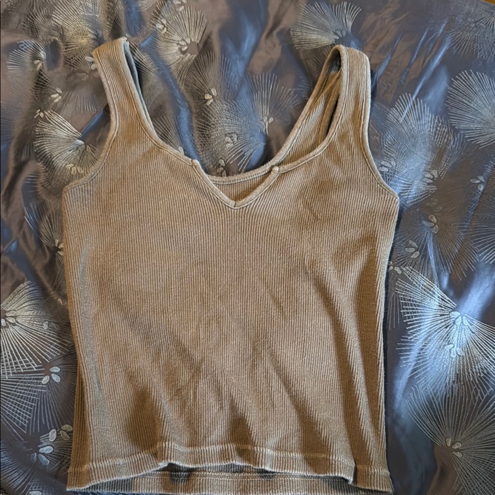 Brandy Melville Tan Ribbed Fitted Tank Top
